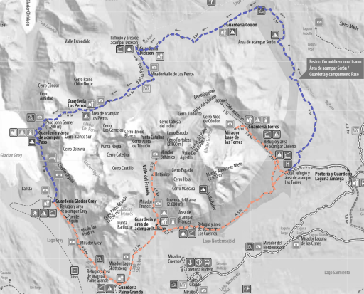 Map W- and O-trel Torres del Paine National Park